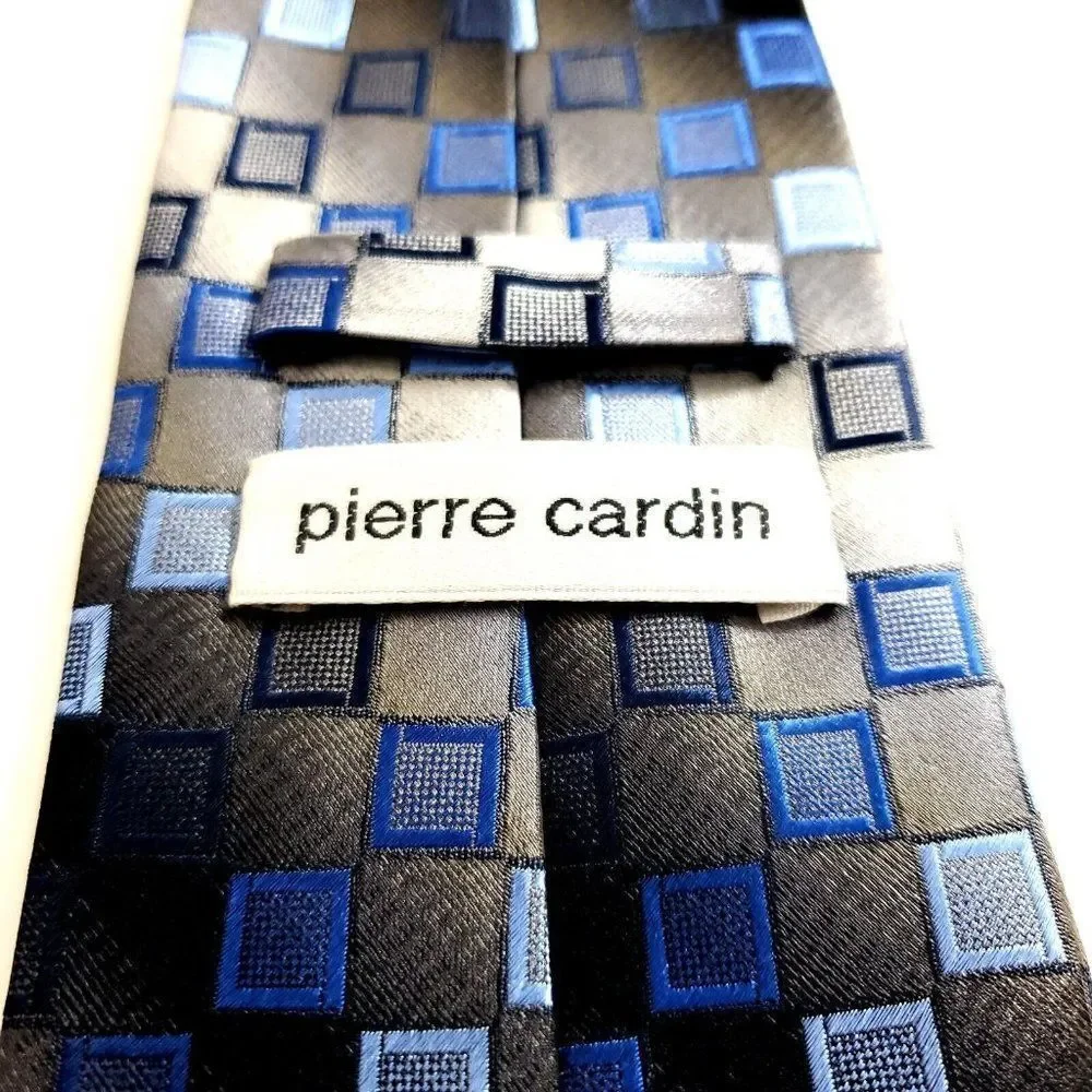 Pierre Cardin Beige Blue Woven Geometric Wide‎ Silk Tie